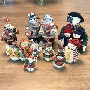 Festive Snowman Figurine Set - Multicolor